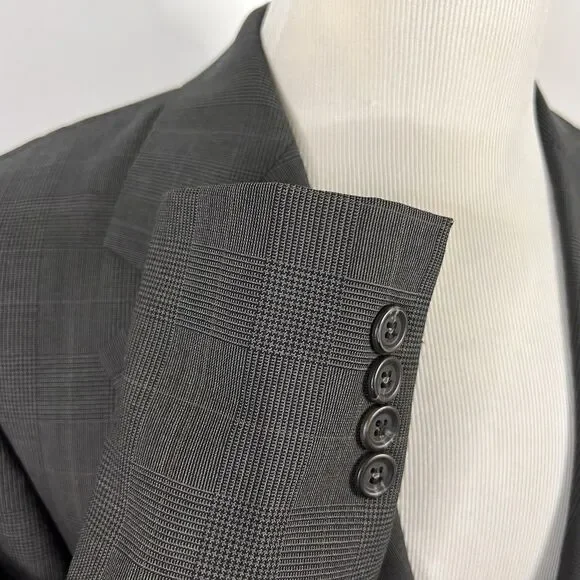 Jos A Bank 38R Suit 34x28 Pleated 100% Wool Brown Glen Plaid Two Button Vented
